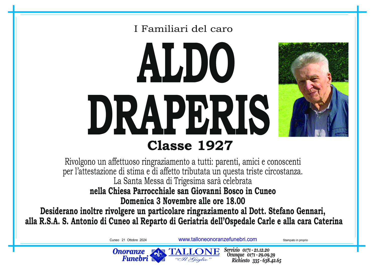 <br />
<b>Warning</b>:  Undefined variable $info in <b>/home/tallone/public_html/ringraziamenti.php</b> on line <b>68</b><br />
Aldo Draperis